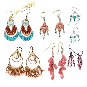SIX PAIRS Pink and Blue Earrings in ONE Bundle!  Full Set of 6 Pairs / One Lot!